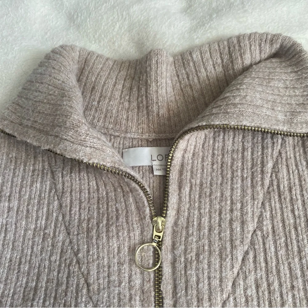 LOFT Cream Ribbed Quarter-Zip Sweater - Picture 3 of 9
